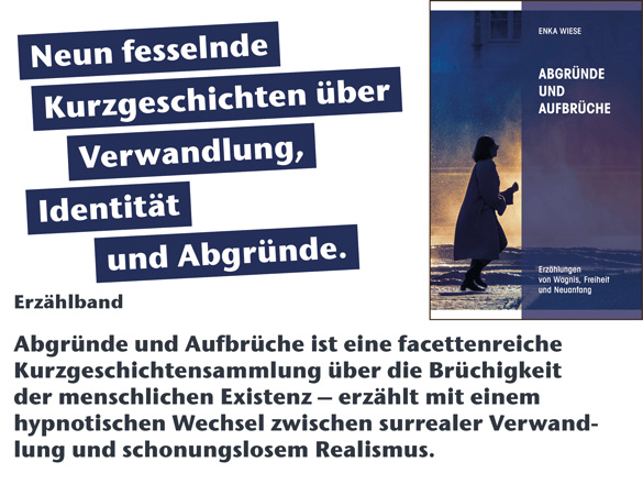 Neun fesselnde Kurzgeschichten über Verwandlung, Identität und Abgründe. Abgründe und Aufbrüche ist eine facettenreiche Kurzgeschichtensammlung über die Brüchigkeit der menschlichen Existenz – erzählt mit einem hypnotischen Wechsel zwischen surrealer Verwandlung und schonungslosem Realismus.